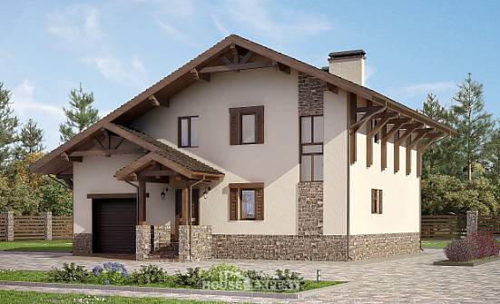 190-007-Л Проект двухэтажного дома с мансардным этажом и гаражом, просторный дом из кирпича Севастополь | Проекты домов от House Expert