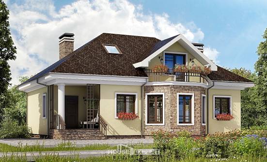 150-008-Л Проект двухэтажного дома мансардой, бюджетный домик из поризованных блоков Севастополь | Проекты домов от House Expert