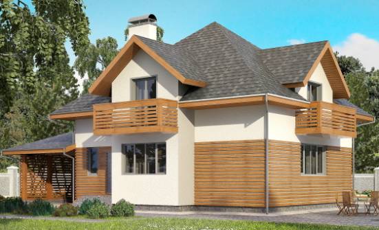 155-004-П Проект двухэтажного дома с мансардным этажом, гараж, компактный загородный дом из керамзитобетонных блоков Севастополь | Проекты домов от House Expert