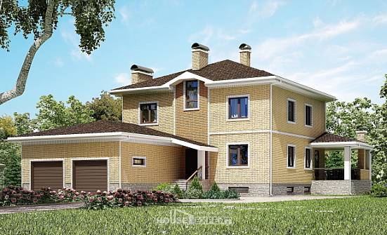 350-002-Л Проект трехэтажного дома и гаражом, уютный коттедж из кирпича Севастополь | Проекты домов от House Expert