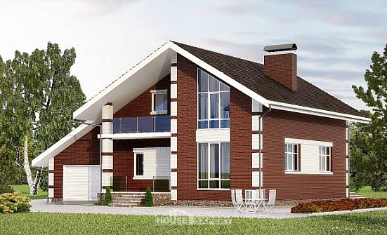 180-001-Л Проект двухэтажного дома с мансардой, гараж, недорогой загородный дом из газобетона Севастополь | Проекты домов от House Expert