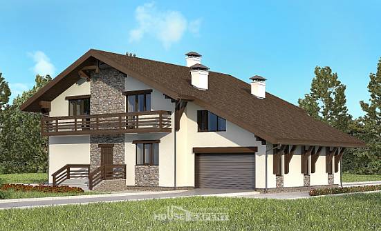 280-001-П Проект двухэтажного дома с мансардой и гаражом, большой загородный дом из кирпича Севастополь | Проекты домов от House Expert