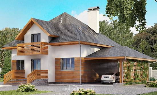 155-004-П Проект двухэтажного дома с мансардным этажом, гараж, компактный загородный дом из керамзитобетонных блоков Севастополь | Проекты домов от House Expert