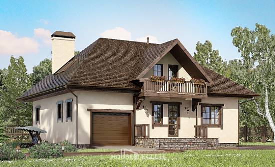 200-001-Л Проект двухэтажного дома мансардный этаж и гаражом, красивый загородный дом из теплоблока Севастополь | Проекты домов от House Expert