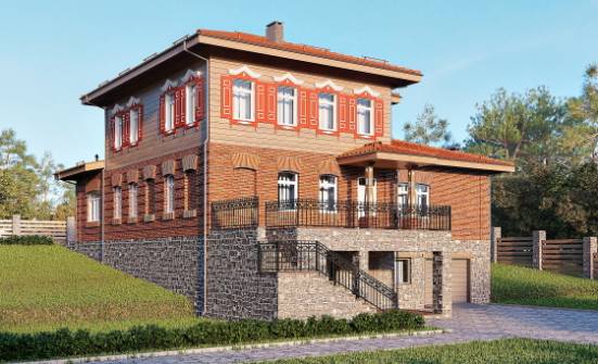 380-002-Л Проект трехэтажного дома и гаражом, большой домик из кирпича Севастополь | Проекты домов от House Expert
