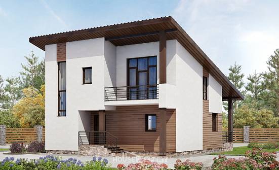 140-005-П Проект двухэтажного дома мансардный этаж, скромный коттедж из пеноблока Севастополь | Проекты домов от House Expert
