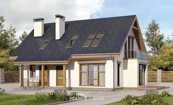 155-012-П Проект двухэтажного дома с мансардой, простой загородный дом из газобетона Севастополь | Проекты домов от House Expert