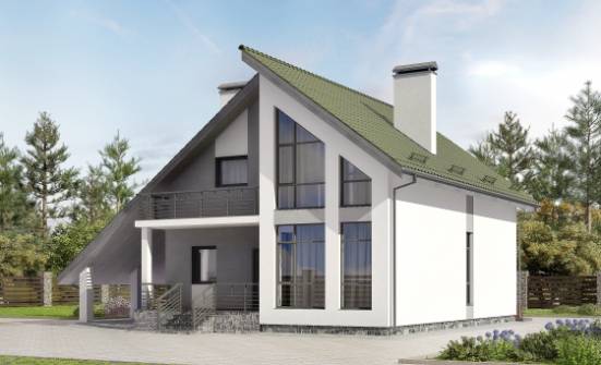 170-009-Л Проект двухэтажного дома мансардой и гаражом, доступный коттедж из твинблока Севастополь | Проекты домов от House Expert