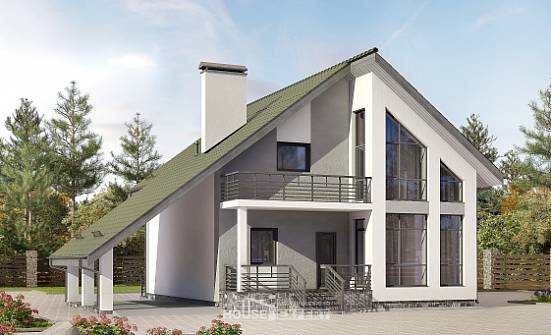 170-009-Л Проект двухэтажного дома мансардой и гаражом, доступный коттедж из твинблока Севастополь | Проекты домов от House Expert