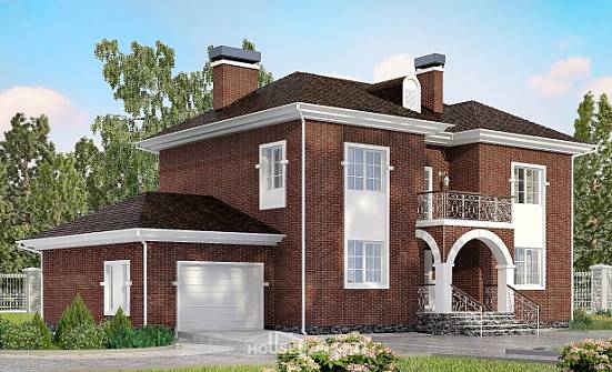 180-006-Л Проект двухэтажного дома и гаражом, классический домик из кирпича Севастополь | Проекты домов от House Expert