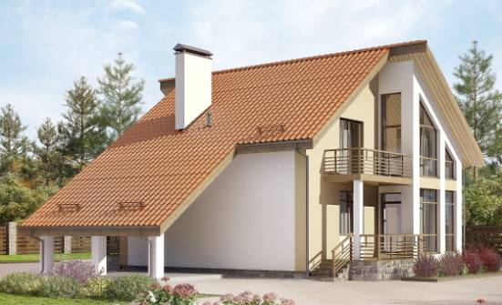 170-009-П Проект двухэтажного дома с мансардой и гаражом, экономичный домик из теплоблока Севастополь | Проекты домов от House Expert