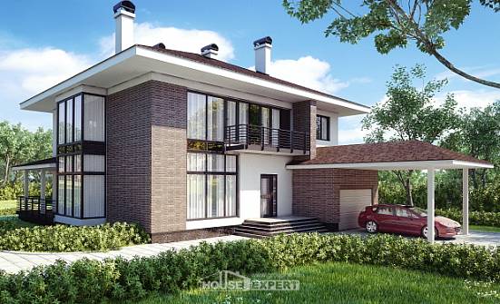 340-001-П Проект двухэтажного дома и гаражом, классический коттедж из кирпича Севастополь | Проекты домов от House Expert