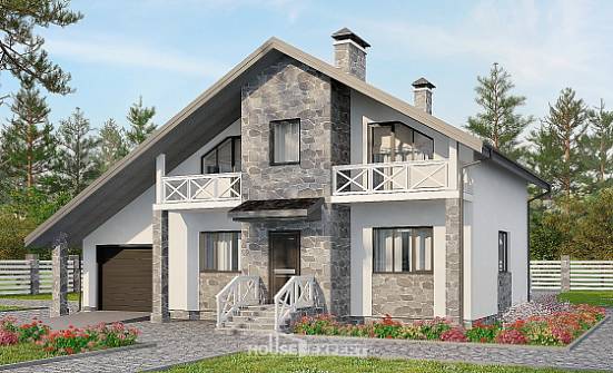 180-017-Л Проект двухэтажного дома мансардой, гараж, средний дом из теплоблока Севастополь | Проекты домов от House Expert