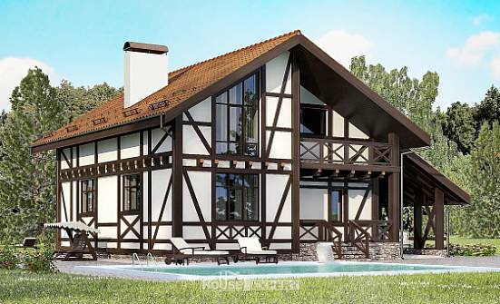 155-002-П Проект двухэтажного дома с мансардой, гараж, небольшой домик из газобетона Севастополь | Проекты домов от House Expert