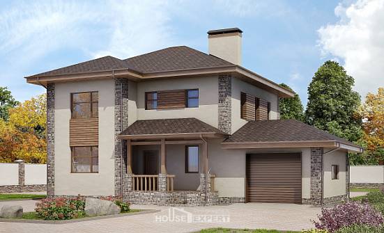 185-004-П Проект двухэтажного дома и гаражом, красивый загородный дом из арболита Севастополь | Проекты домов от House Expert