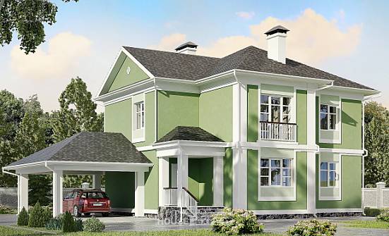 170-001-Л Проект двухэтажного дома и гаражом, бюджетный коттедж из газосиликатных блоков Севастополь | Проекты домов от House Expert