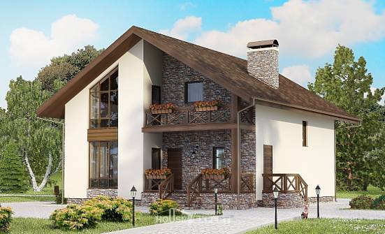 155-001-П Проект двухэтажного дома с мансардой и гаражом, доступный загородный дом из блока Севастополь | Проекты домов от House Expert