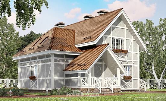 160-003-Л Проект двухэтажного дома с мансардным этажом, скромный коттедж из арболита Севастополь | Проекты домов от House Expert