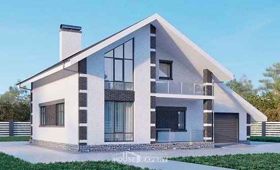 190-008-П Проект двухэтажного дома мансардой, гараж, средний коттедж из газобетона Севастополь | Проекты домов от House Expert