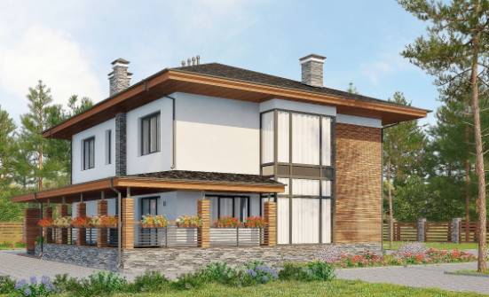 305-001-П Проект двухэтажного дома и гаражом, современный коттедж из арболита Севастополь | Проекты домов от House Expert