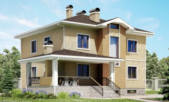 350-002-Л Проект трехэтажного дома и гаражом, уютный коттедж из кирпича Севастополь | Проекты домов от House Expert