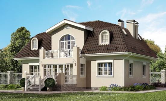210-001-Л Проект двухэтажного дома с мансардой, средний коттедж из блока Севастополь | Проекты домов от House Expert