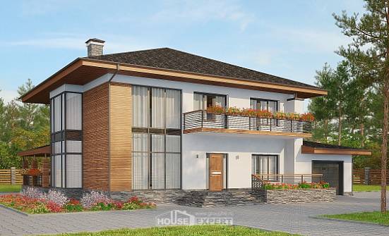 305-001-П Проект двухэтажного дома и гаражом, современный коттедж из арболита Севастополь | Проекты домов от House Expert