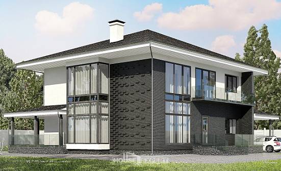 245-002-П Проект двухэтажного дома и гаражом, классический коттедж из поризованных блоков Севастополь | Проекты домов от House Expert