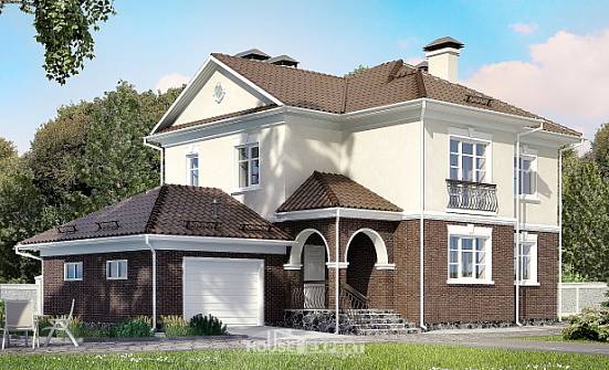 190-002-Л Проект двухэтажного дома и гаражом, красивый дом из газосиликатных блоков Севастополь | Проекты домов от House Expert