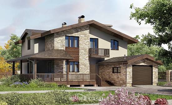 220-001-Л Проект двухэтажного дома мансардой, гараж, просторный загородный дом из бризолита Севастополь | Проекты домов от House Expert