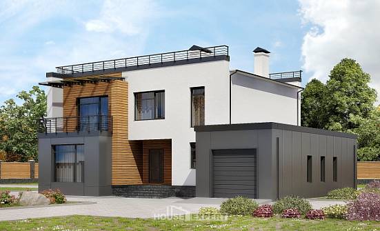 260-002-П Проект двухэтажного дома, гараж, современный дом из блока Севастополь | Проекты домов от House Expert