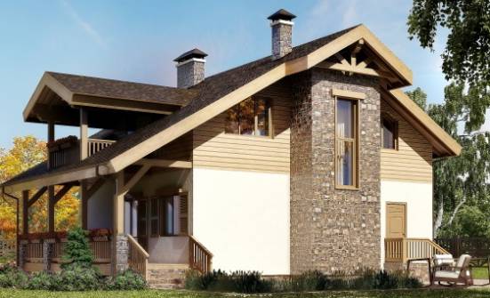 150-004-П Проект двухэтажного дома с мансардой, бюджетный загородный дом из блока Севастополь | Проекты домов от House Expert