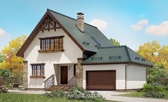 160-005-П Проект двухэтажного дома с мансардным этажом и гаражом, доступный загородный дом из арболита Севастополь | Проекты домов от House Expert