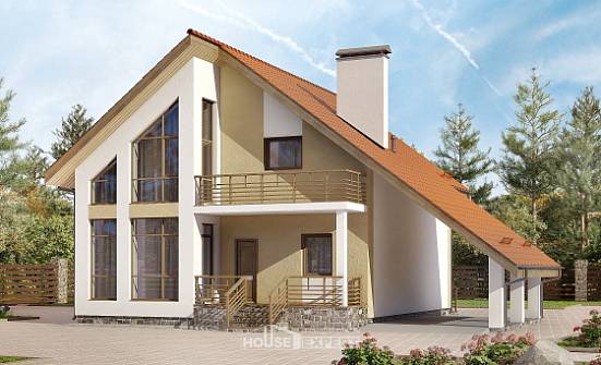 170-009-П Проект двухэтажного дома с мансардой и гаражом, экономичный домик из теплоблока Севастополь | Проекты домов от House Expert