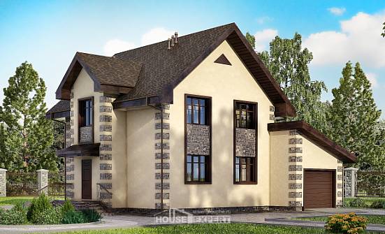160-004-П Проект двухэтажного дома и гаражом, недорогой загородный дом из теплоблока Севастополь | Проекты домов от House Expert