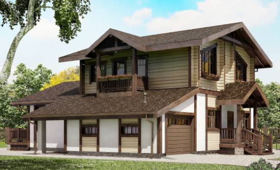 190-004-П Проект двухэтажного дома с мансардой, гараж, классический коттедж из бризолита из дерева Севастополь | Проекты домов от House Expert