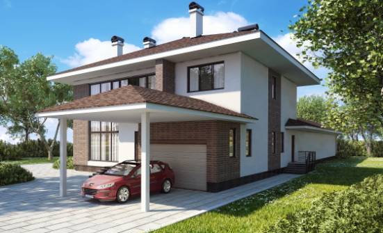 340-001-П Проект двухэтажного дома и гаражом, классический коттедж из кирпича Севастополь | Проекты домов от House Expert
