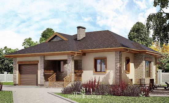 130-006-Л Проект одноэтажного дома и гаражом, классический дом из газобетона Севастополь | Проекты домов от House Expert