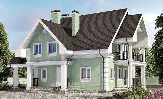 140-003-Л Проект двухэтажного дома мансардой, гараж, компактный коттедж из арболита Севастополь | Проекты домов от House Expert