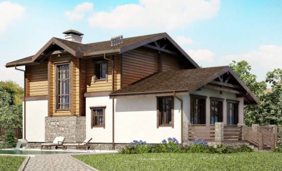 170-004-Л Проект двухэтажного дома с мансардным этажом, гараж, уютный домик из газобетона из бревен Севастополь | Проекты домов от House Expert