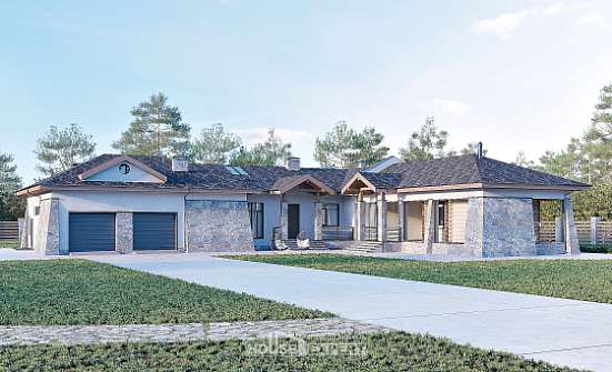 280-004-Л Проект одноэтажного дома и гаражом, классический домик из газобетона Севастополь | Проекты домов от House Expert