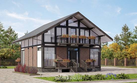 170-007-П Проект двухэтажного дома с мансардой, компактный загородный дом из дерева, Севастополь