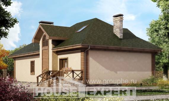 180-010-П Проект двухэтажного дома с мансардой, гараж, красивый коттедж из бризолита Севастополь, House Expert