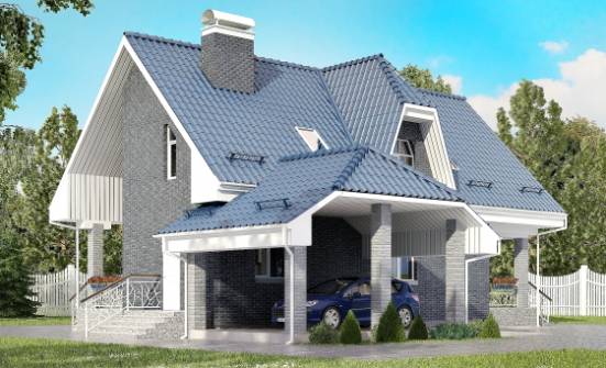 125-002-Л Проект двухэтажного дома мансардой, гараж, бюджетный дом из блока Севастополь | Проекты домов от House Expert