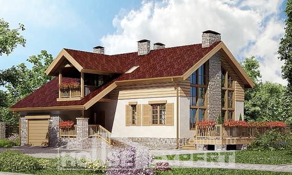 165-002-П Проект двухэтажного дома мансардой, гараж, недорогой загородный дом из арболита Севастополь, House Expert