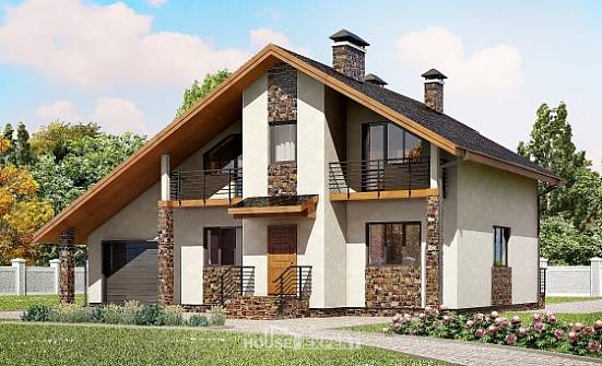 180-008-Л Проект двухэтажного дома с мансардой, гараж, просторный домик из поризованных блоков, Севастополь