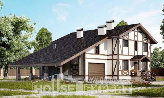 250-002-Л Проект двухэтажного дома мансардой, гараж, просторный домик из кирпича Севастополь, House Expert
