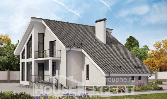 200-007-Л Проект двухэтажного дома с мансардой, гараж, красивый домик из блока, Севастополь