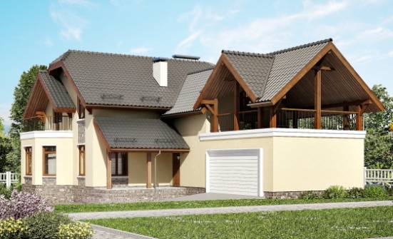 255-003-П Проект двухэтажного дома с мансардным этажом, гараж, уютный коттедж из бризолита, Севастополь