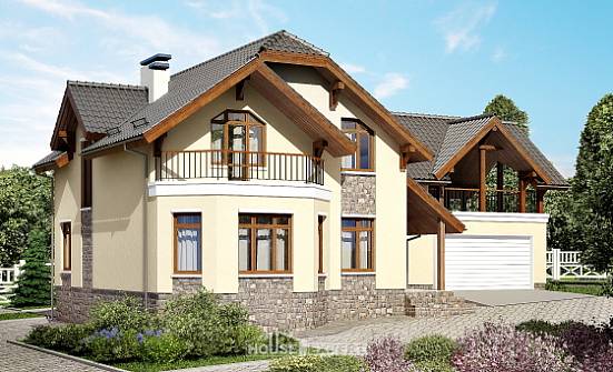 255-003-П Проект двухэтажного дома с мансардным этажом, гараж, уютный коттедж из бризолита, Севастополь